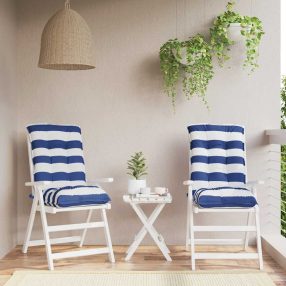   2 db kék és fehér csíkos szövet alacsony háttámlájú székpárna