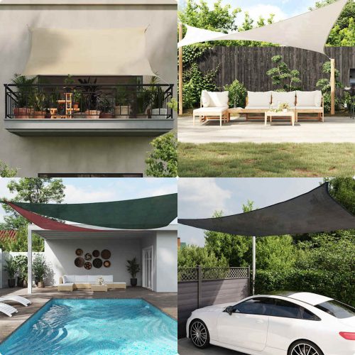 homokszínű háromszög alakú HDPE napvitorla 160 g/m² 6x6x6 m