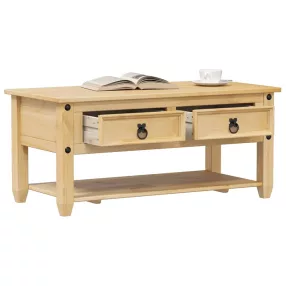   vidaXL Corona tömör fenyőfa dohányzóasztal fiókokkal 100x48x45 cm