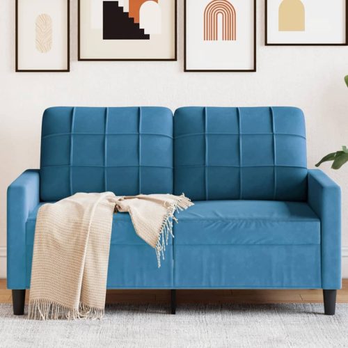 kétszemélyes kék bársony kanapé 120 cm