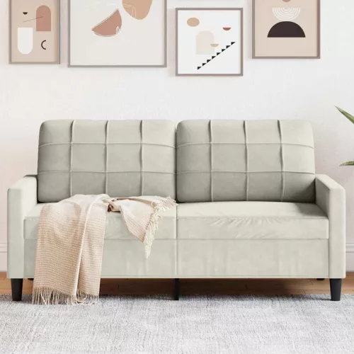 Kétszemélyes krémszínű bársony kanapé 140 cm