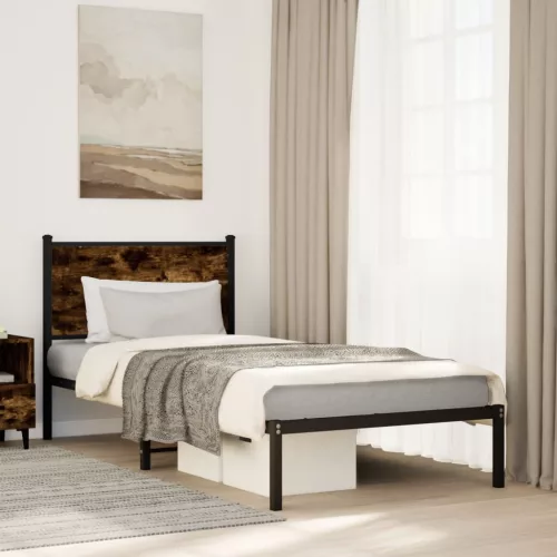 füstös tölgy színű fém ágykeret matrac nélkül 75 x 190 cm