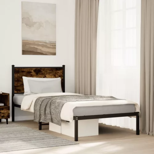 füstös tölgy színű fém ágykeret matrac nélkül 90 x 190 cm