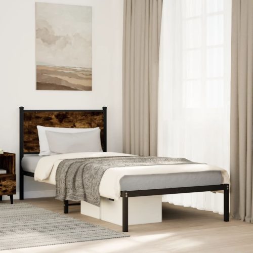 füstös tölgy színű fém ágykeret matrac nélkül 90 x 200 cm
