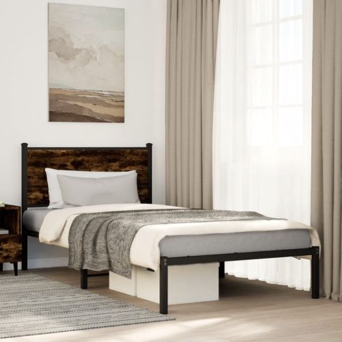 füstös tölgy színű fém ágykeret matrac nélkül 107 x 203 cm