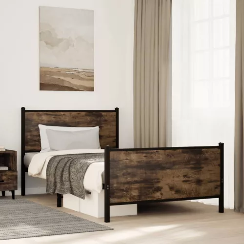 vidaXL füstös tölgy színű fém ágykeret matrac nélkül 100 x 200 cm