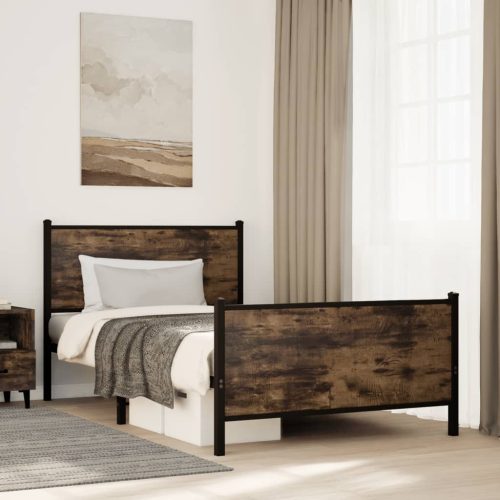 füstös tölgy színű fém ágykeret matrac nélkül 107 x 203 cm