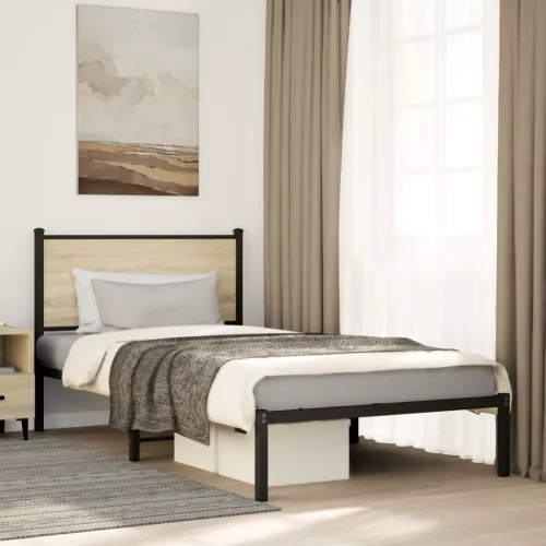 sonoma tölgy színű fém ágykeret matrac nélkül 100 x 200 cm
