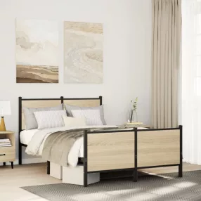   vidaXL sonoma tölgy színű fém ágykeret matrac nélkül 120 x 190 cm