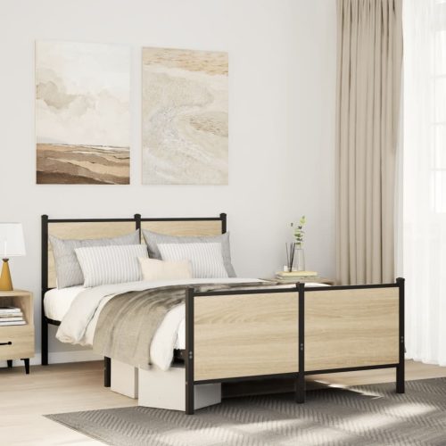 sonoma tölgy színű fém ágykeret matrac nélkül 120 x 190 cm