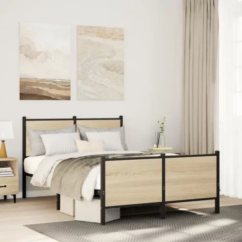 vidaXL sonoma tölgy színű fém ágykeret matrac nélkül 120 x 190 cm