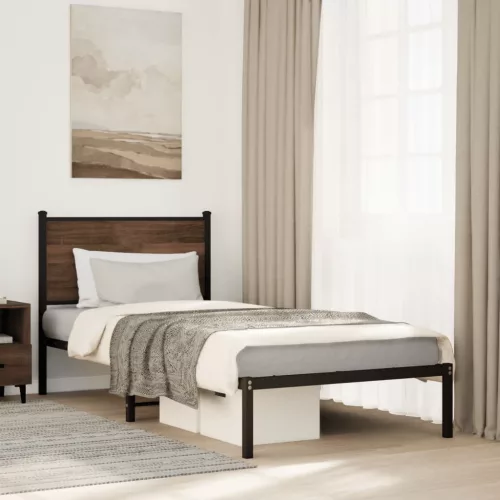 barna tölgy színű fém ágykeret matrac nélkül 80 x 200 cm