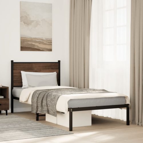 barna tölgy színű fém ágykeret matrac nélkül 90 x 200 cm