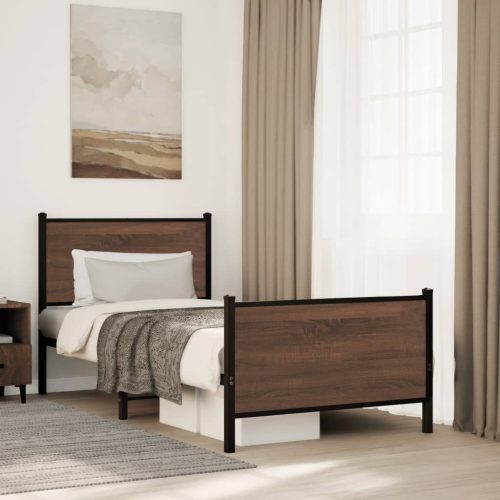 barna tölgy színű fém ágykeret matrac nélkül 75 x 190 cm