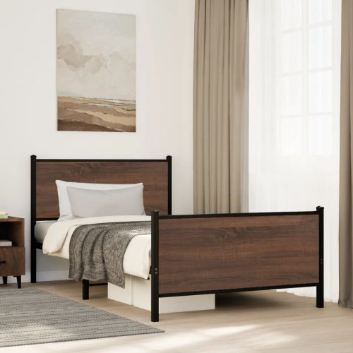 barna tölgy színű fém ágykeret matrac nélkül 100 x 200 cm