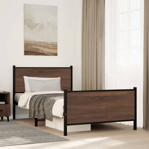 barna tölgy színű fém ágykeret matrac nélkül 107 x 203 cm