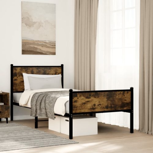 füstös tölgy színű fém ágykeret matrac nélkül 80 x 200 cm