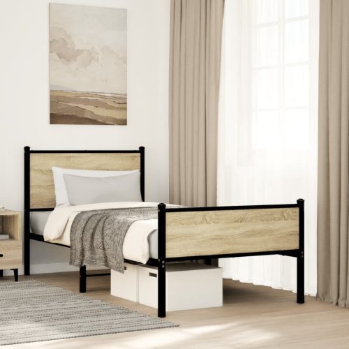 sonoma tölgy színű fém ágykeret matrac nélkül 90 x 190 cm
