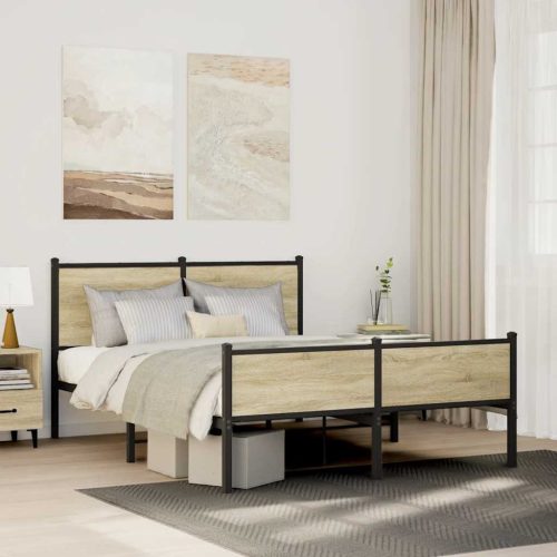 sonoma tölgy színű fém ágykeret matrac nélkül 140 x 200 cm