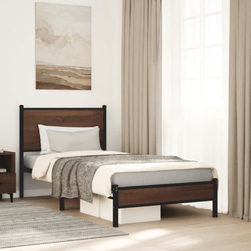 barna tölgy színű fém ágykeret matrac nélkül 75 x 190 cm