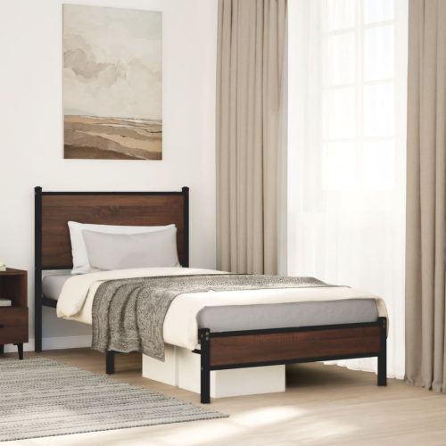 barna tölgy színű fém ágykeret matrac nélkül 80 x 200 cm