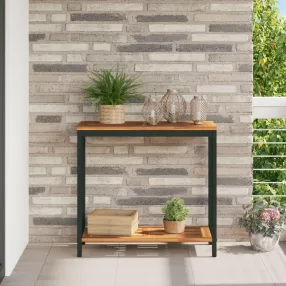   Kültéri Asztal Természetes és Fekete 35x80x75 cm Szilárd Fa és Acél