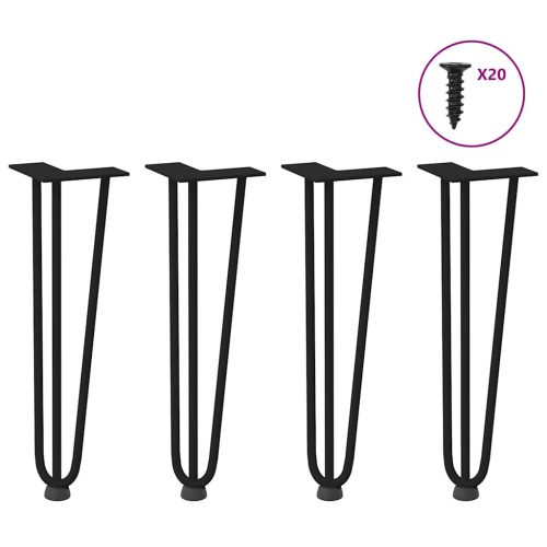 4 db fekete, tömör acél hajtűláb dohányzóasztalhoz 42 cm