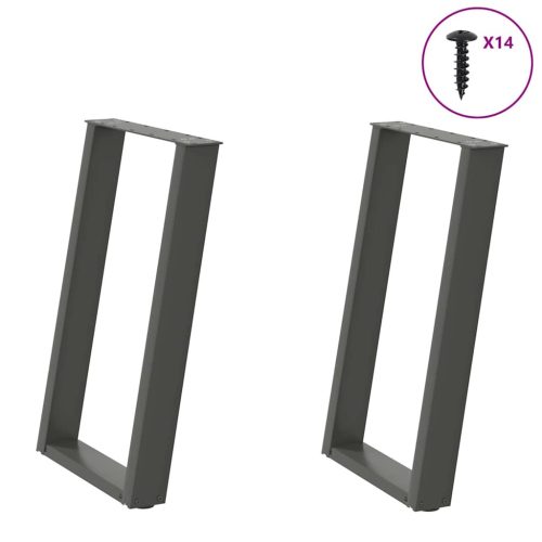 2 db antracitszürke, U alakú acél étkezőasztal láb 50 x (72-73) cm