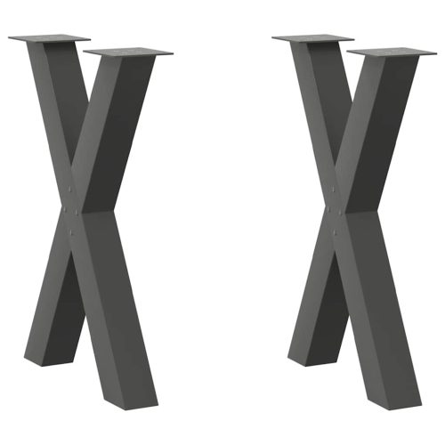 2 db antracitszürke X-alakú acél étkezőasztalláb 50x(72-73) cm