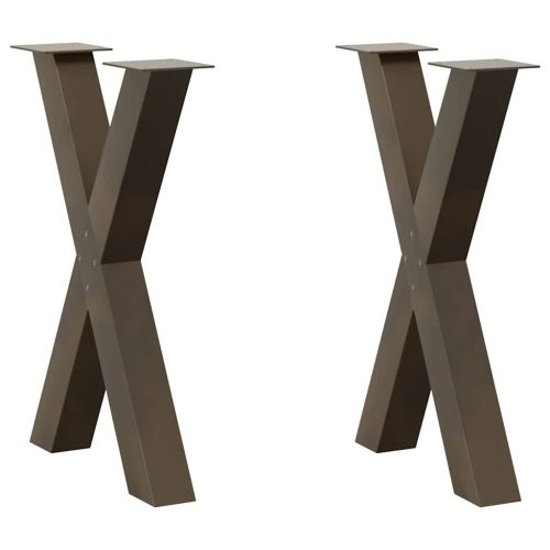 2 db X alakú étkezőasztal láb natúr acél 50x(72-73) cm