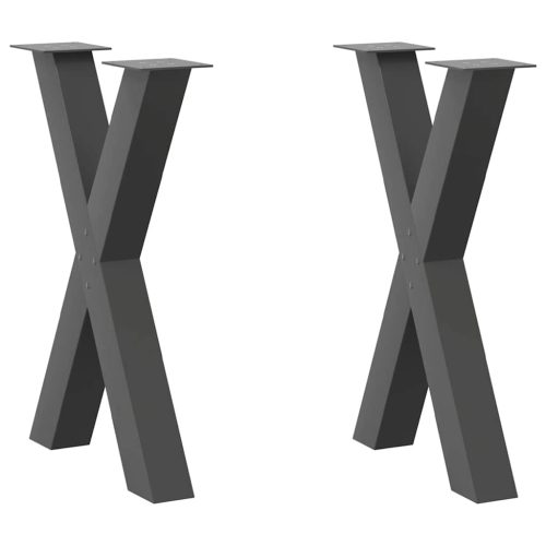 2 db antracitszürke X-alakú acél étkezőasztalláb 60x(72-73) cm