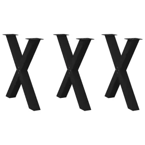   3 db X alakú étkezőasztal láb fekete 80 x (72-73) cm acél étkezőasztal láb