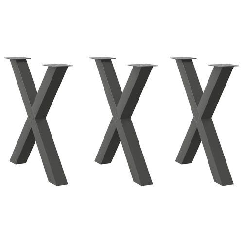 3 db antracitszürke X alakú acél étkezőasztal láb 80x(72-73) cm