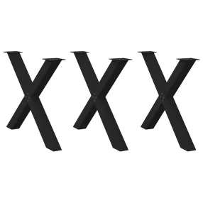   3 db X alakú étkezőasztal láb fekete 90 x (72-73) cm acél étkezőasztal láb