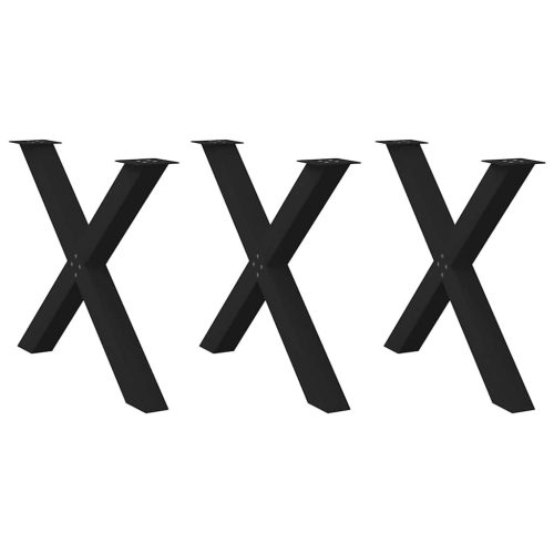 3 db X alakú étkezőasztal láb fekete 90 x (72-73) cm acél étkezőasztal láb
