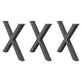   3 db antracitszürke X-alakú acél étkezőasztalláb 90 x (72-73) cm