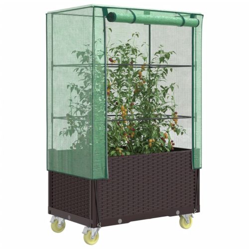 rattan megjelenésű magaságyás borítással/kerékkel 80x50x182 cm