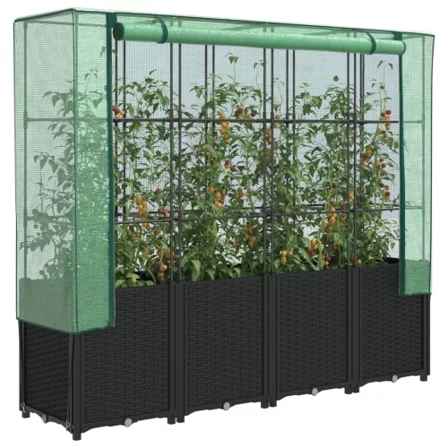 rattan hatású magaságyás üvegháztakaróval 160 x 40 x 153 cm