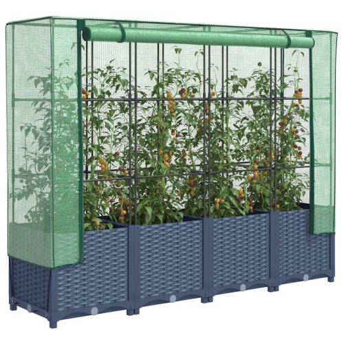 rattan megjelenésű magaságyás melegháztakaróval 160x40x138 cm