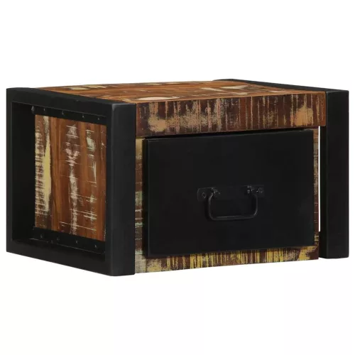 többszínű tömör újrahasznosított fa éjjeliszekrény 40x35x25 cm