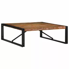   többszínű tömör újrahasznosított fa dohányzóasztal 100x100x35cm