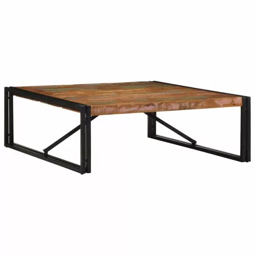 többszínű tömör újrahasznosított fa dohányzóasztal 100x100x35cm