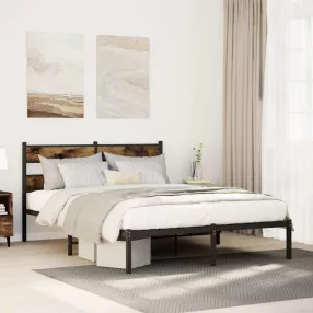   füstös tölgy színű fém ágykeret matrac nélkül 135 x 190 cm