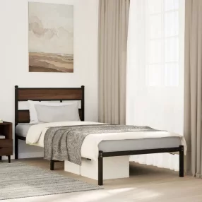   barna tölgy színű fejtámlás ágykeret matrac nélkül 75 x 190 cm