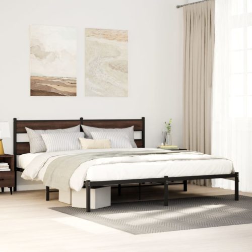 barna tölgy színű fejtámlás ágykeret matrac nélkül 183 x 213 cm