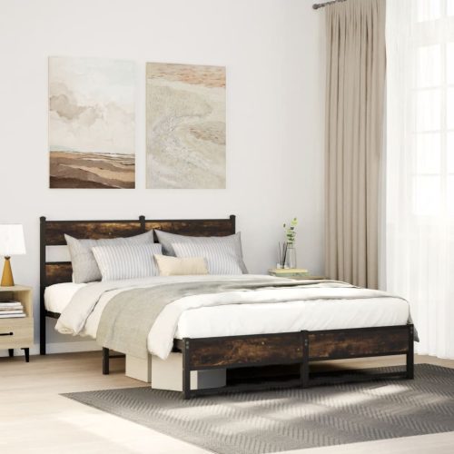 füstös tölgy színű fém ágykeret matrac nélkül 135 x 190 cm