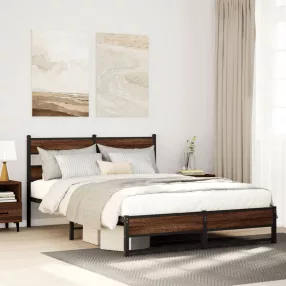   vidaXL barna tölgy színű fém ágykeret matrac nélkül 135 x 190 cm