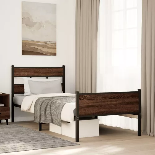 vidaXL barna tölgy színű szerelt fa ágykeret matrac nélkül 107x200 cm