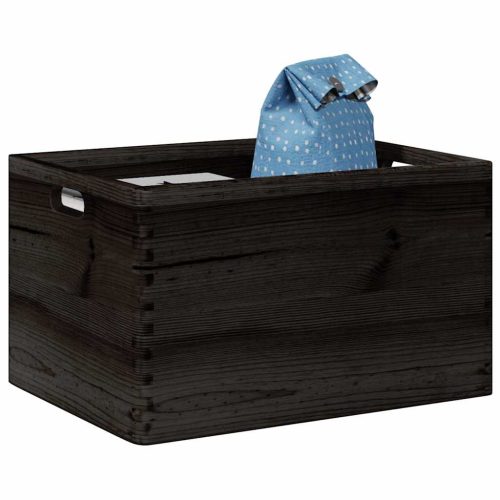Fa doboz fogantyúkkal fekete 40x30x23 cm tömör fa fenyő
