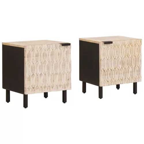 Éjjeliszekrény 2 pcs Fehér 40 x 33 x 46 cm Tömör Mangófát